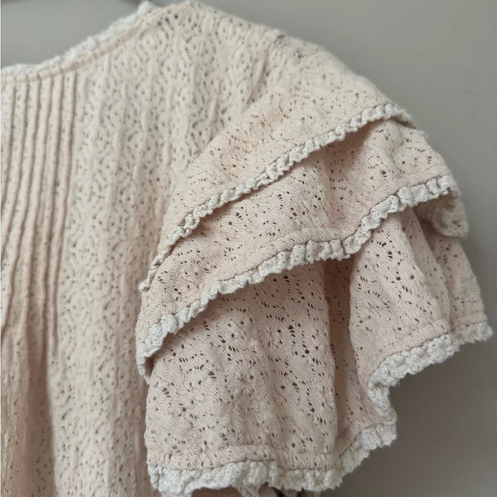 Anthropologie Ruffle Sleeved Cream Lace Blouse - Picture 5 of 13